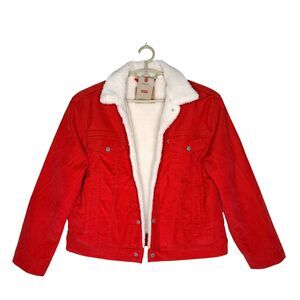 New Levi’s Corduroy Sherpa Trucker Jacket Orange Women's Size L Ex-Boyfriend